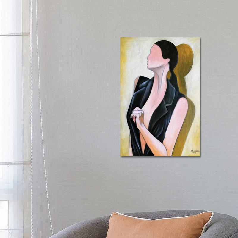 Study of Female with Black Vest 1 Piece Painting on Canvas, 66.04cm H x 45.72cm W x 3.81cm D, Black Framed