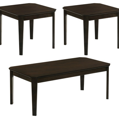 3 Dark Brown Coffee And End Table , Rectangular Shape, Slim Straight Legs, Solid Wood + Structure, Hairpin Base, Perfect For Living Rooms, 18 Inches T