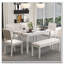 Ensemble de salle à manger extensible 6 pièces avec banc et pieds sculptés (blanc délavé) 6 pièces-438233134