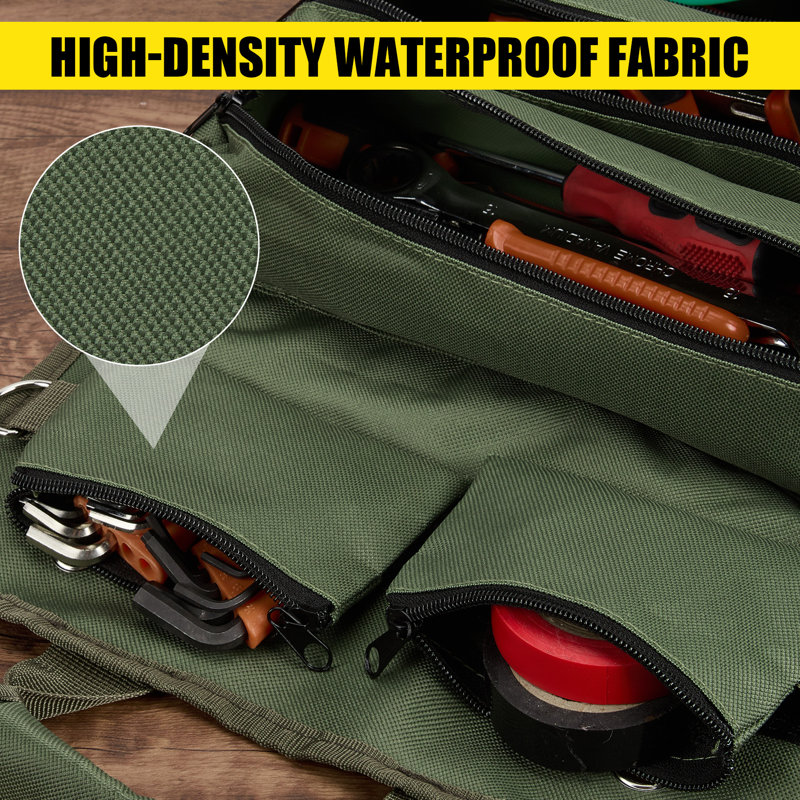 Sac à outils en toile imperméable à 6 poches - Organiseur à outils enroulable pour clés et outils à main - Résistante aux déchirures et à l'huile - Vert armé