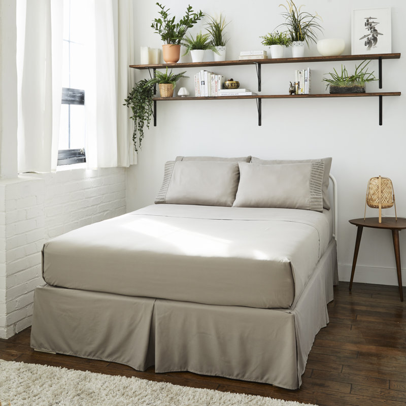 Ensemble de draps 4 pièces en bambou, Beige, Ensemble de draps pour lit double + un drap-housse