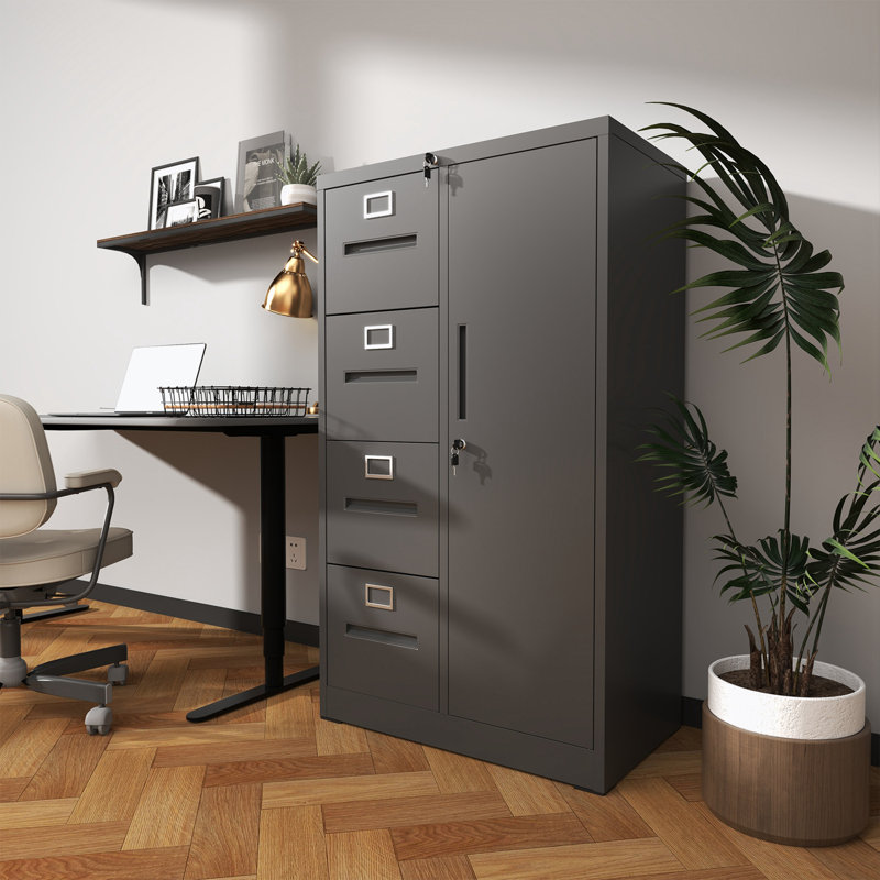 metal frame File Cabinet with 2 Drawers and 1 door, Black