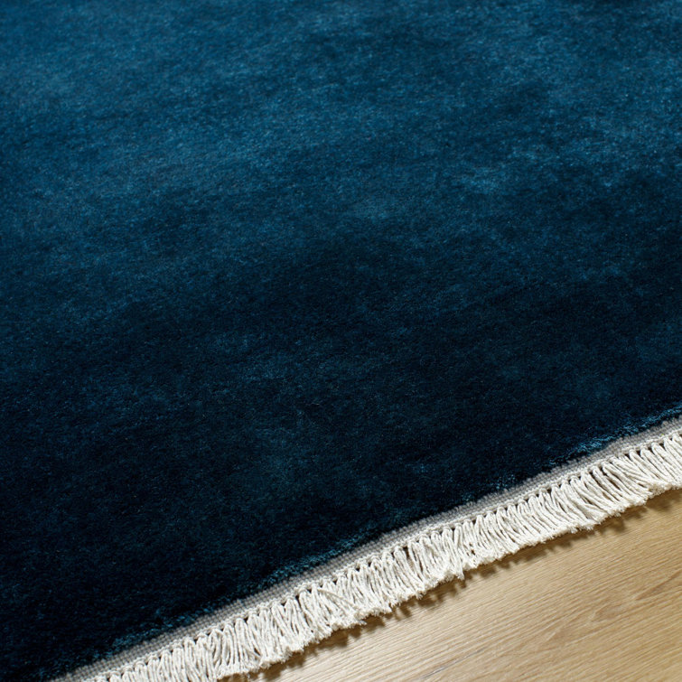 Clio Solid Color Hand Loomed Wool Area Rug in Blue