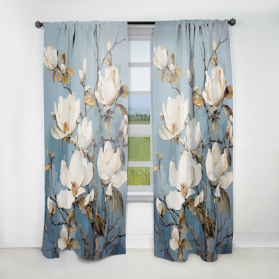 White Elegance In Magnolias III - Magnolias Curtain - Room Darkening Floral Curtain - 1 Panels