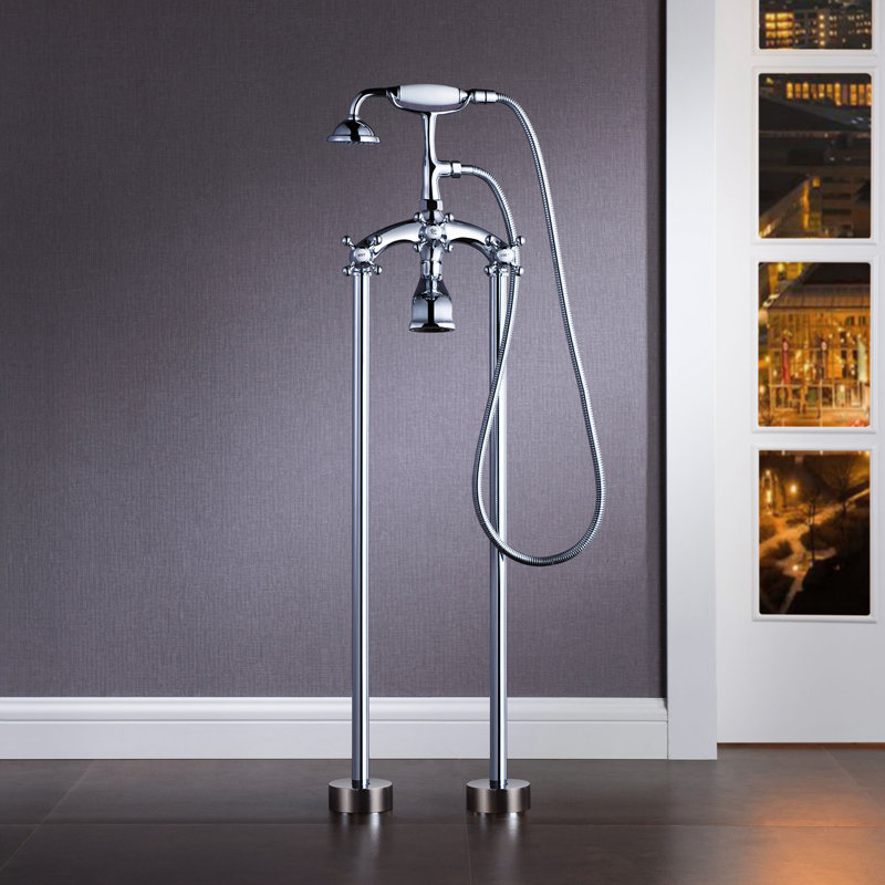 Robinet de baignoire sur pattes à trois poignées, Chrome