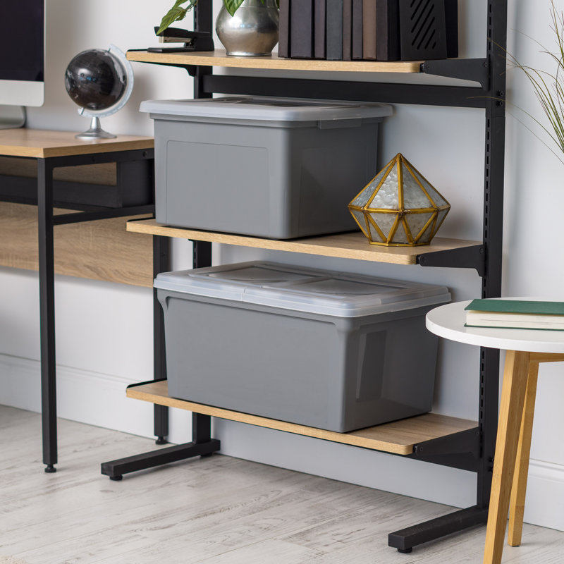 Gray Plastic Hanging File Storage Box with Split Lid