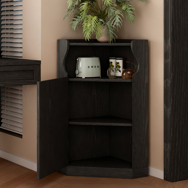 Armoire de coin noire en bois massif