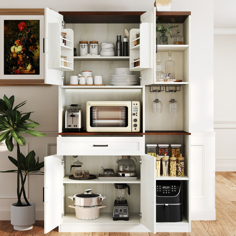 Rangement de cuisine 71 po avec support interne pour porte, tablettes réglables et prise de courant - Buffet garde-manger Smart Design, support en verre, solution multifonction AC