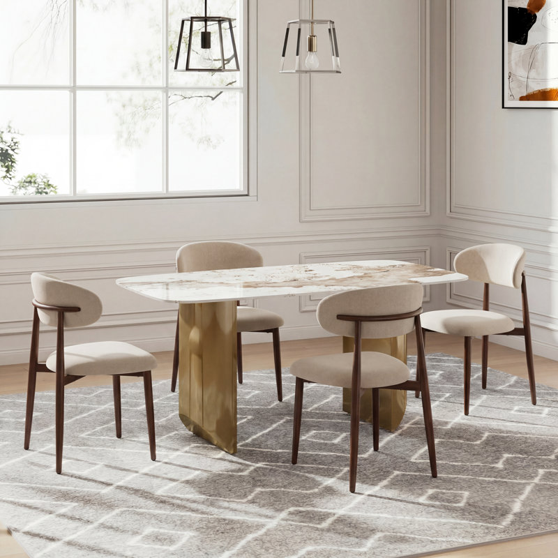 Wakenda 55.1" Modern Rectangular Sintered Stone Dining Table With Stainless Steel Base, Gold, 31.5" W x 55.1" L