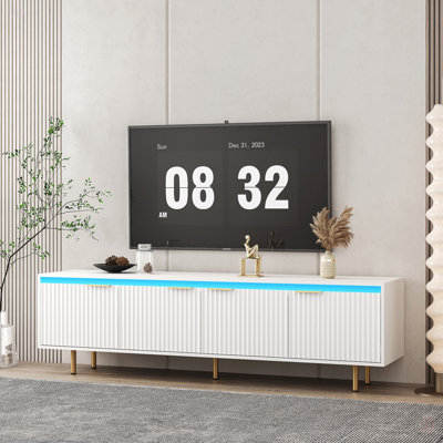 Mid Century Modern LED TV Stand For 80 Inch TV, Entertainment Center Wood TV Stand, Fluted Trim TV Stand With 4 Doors -  Mercer41, 40B2CDB7A3114BDA90FE4D78E6859225