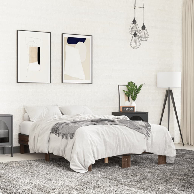 Otylie Bed Frame, UK Double - DE 135 x 190 cm, Brown Oak