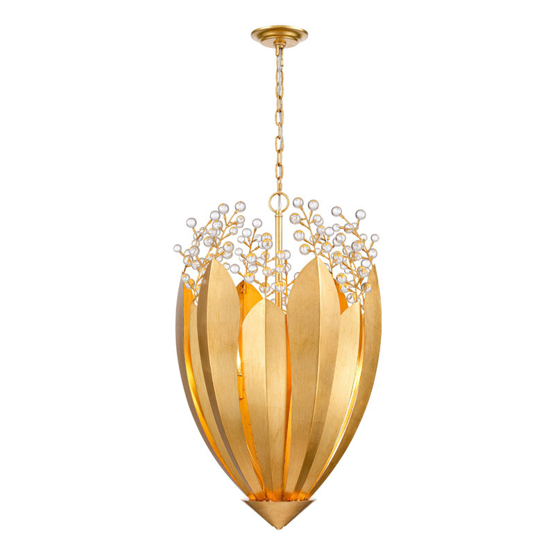  Lustre Callista en feuille d'or antique avec Crytal transparent, 1, 6, H 32 po x l 20 po x P 20 po