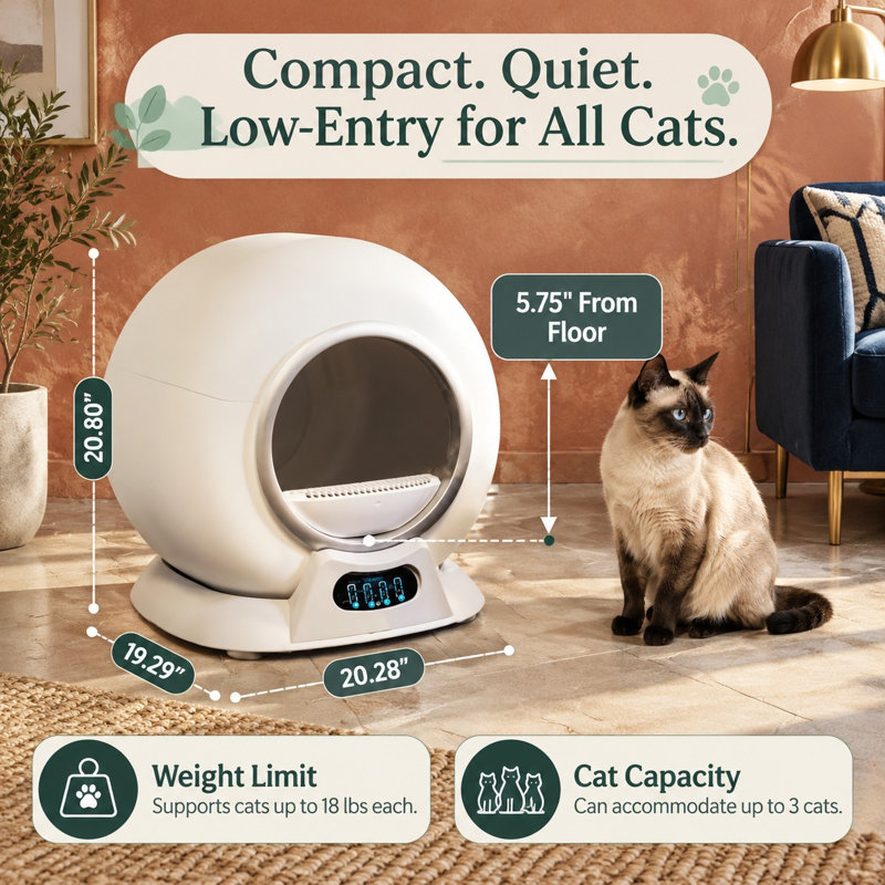 Pour les foyers avec plusieurs chats, le nettoyage automatique est contrôlé par une application intelligente via Wi-Fi 5 GHz ; des capteurs de sécurité avancés fonctionnent de concert avec un fonctionnement silencieux et un triple contrôle des odeurs.