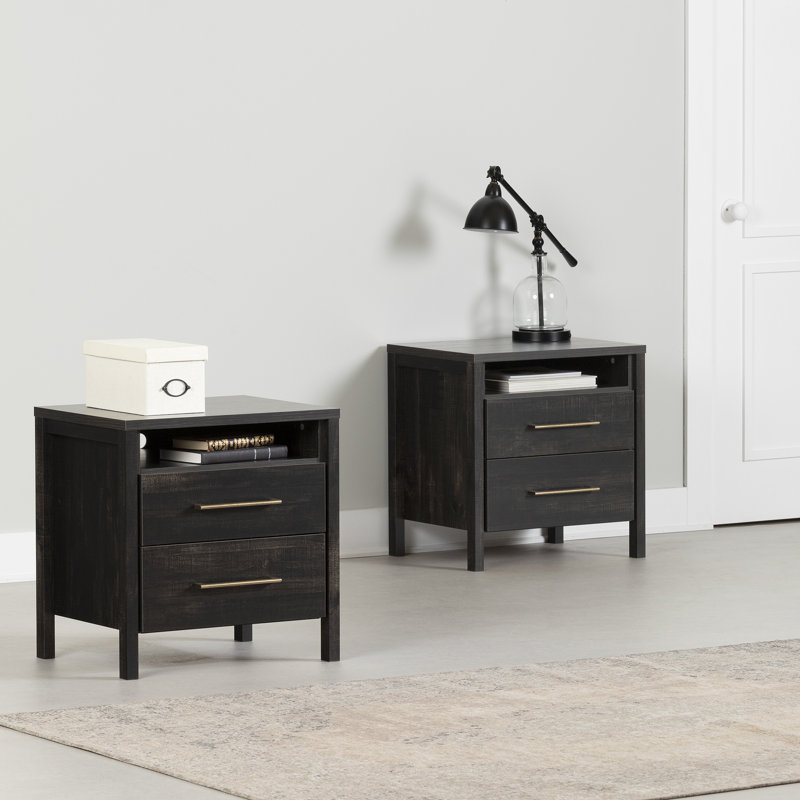 Gravity Nightstands Gray Maple, Rubbed Black