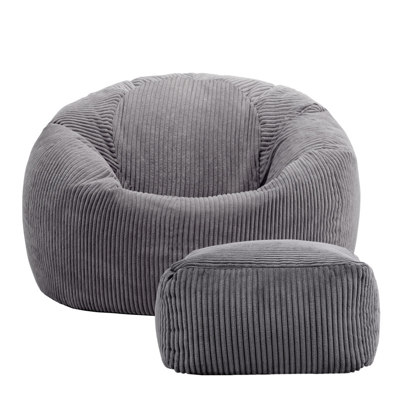 icon Kingston Cord Adults Bean Bag Chair and Pouffe, Ready Filled Beanbag and Footstool Navy Blue, Charcoal