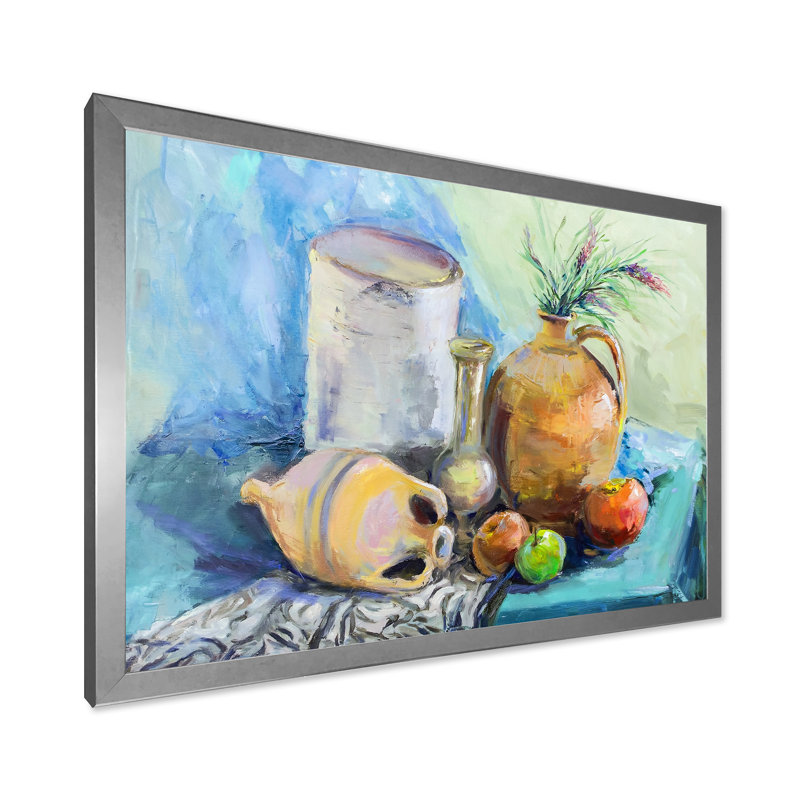 Fleurs et fruits impressionnisme II - décoration murale en toile de ferme, H 30 po x l 40 po x P 1,5 po, Cadre photo argenté