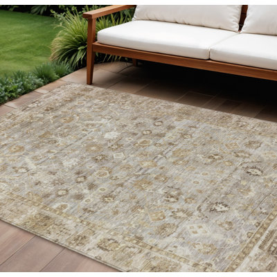 Tapis intérieur/extérieur lavable, 3 m x 4,2 m, taupe, marron et ivoire
