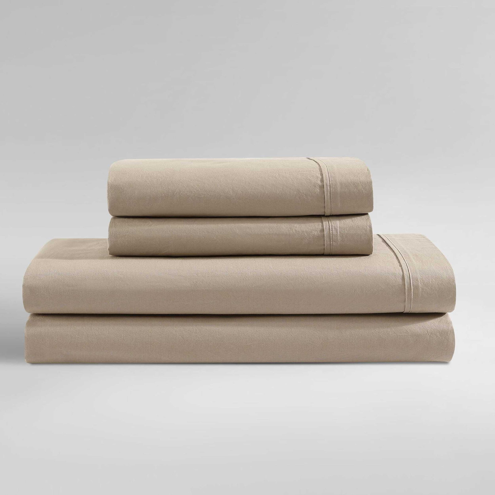 Calvin Klein Washed Cotton Percale Sheet Set, Camel Brown, Twin XL Sheet Set with 1 Pillowcase