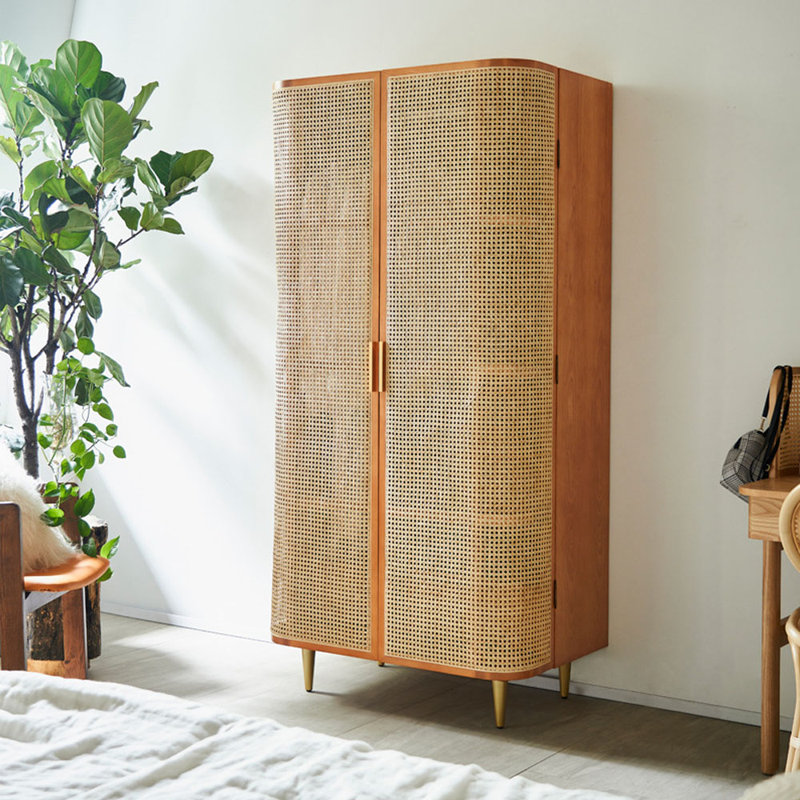 Armoire de rangement en bois et rotin