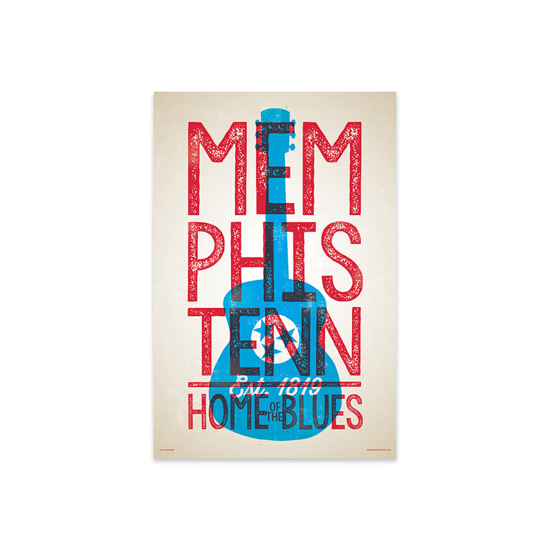 Memphis Home Of The Blues, impression de typographie sur verre acrylique, H 24 po x l 16 po x P 0,25 po