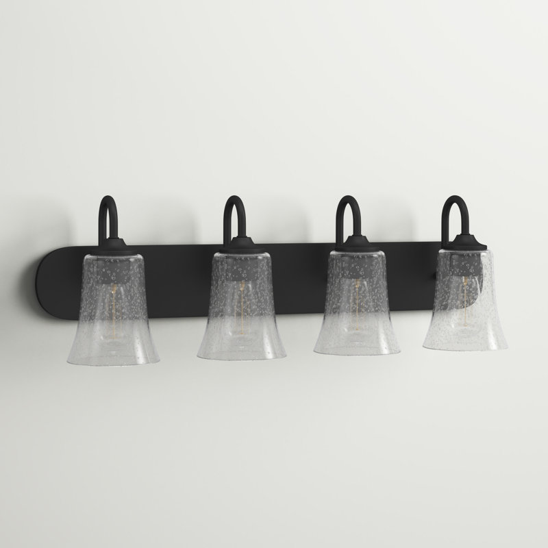 Éclairage de salle de bain à intensité variable 4 lumières Abubaker, Noir mat, Transparent