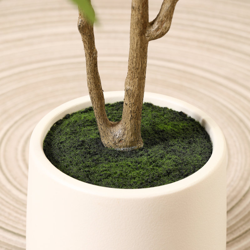 Érable artificiel Adcock avec jardinière ronde blanche, érable artificiel en pot pour la décoration intérieure