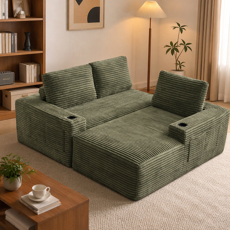 Canapé modulaire 104 po Cloud, canapé modulaire moderne avec assise profonde, canapé en velours côtelé sans méridienne avec méridienne en forme de L pour la chambre à coucher du salon, aucun assemblage requis