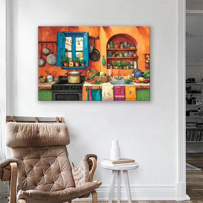 Large Gallery Wrapped Canvas Wall Art Print, Vibrant Mexican Kitchen Scene Artwork for Living Room & Bedroom
