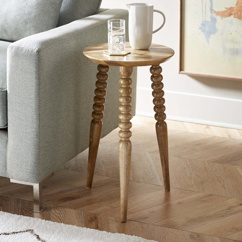 Warm Natural Wood Round Accent Table with Sculpted Legs