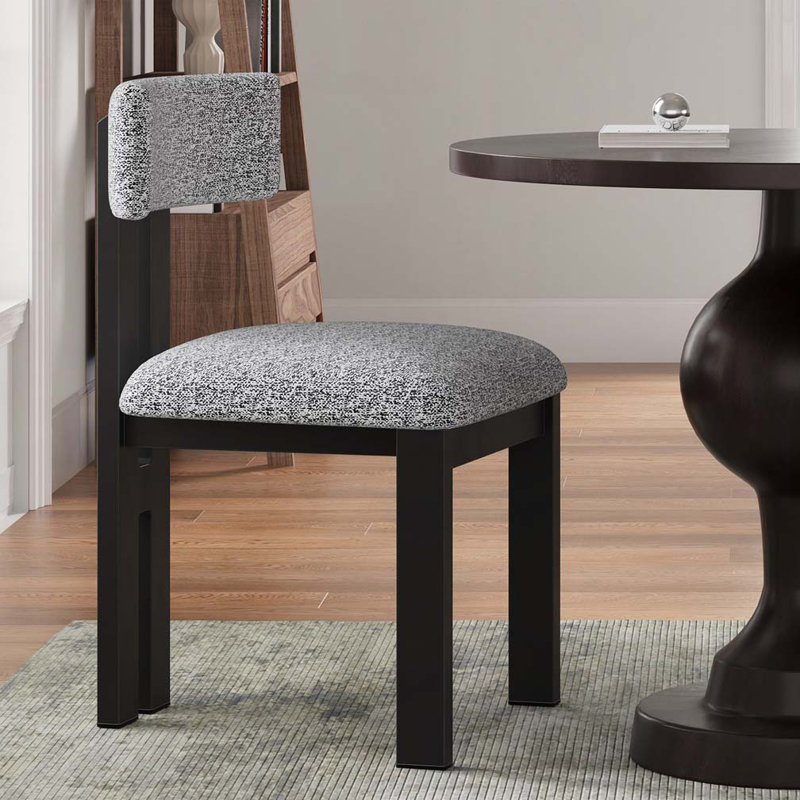 Fabric Upholstered Dining Chair Set with Back,Metal Legs, Gray, Black