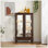 Vitrine 2 portes avec verre trempé, dossier en miroir, tablettes réglables et ampoule pour une décoration élégante