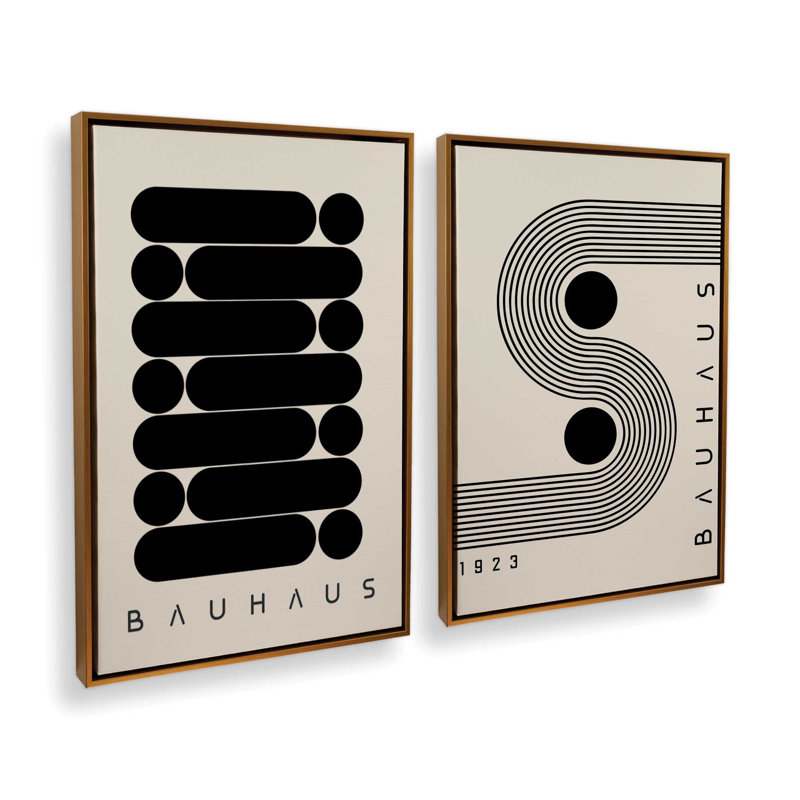 Ensemble de 2 impressions sur toile géométriques Bauhaus Energy, Cadre flottant or poli, H 37,5 po x l 51 po x P 1,75 po