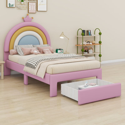 Upholstered Rainbow Design Platform Bed Frame with Storage Drawer