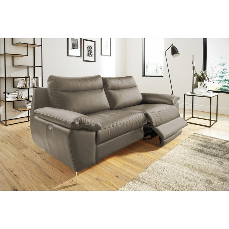 Edema Genuine Leather 2 Seater Reclining Sofa, Taupe, 3