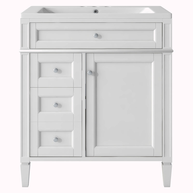Meuble-lavabo simple 30 po avec plateau en céramique Safeya, Blanc