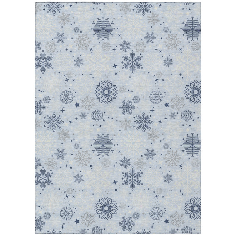 Machine Washable Indoor/Outdoor Christmas Snowflake Xhevrie Sky Rug