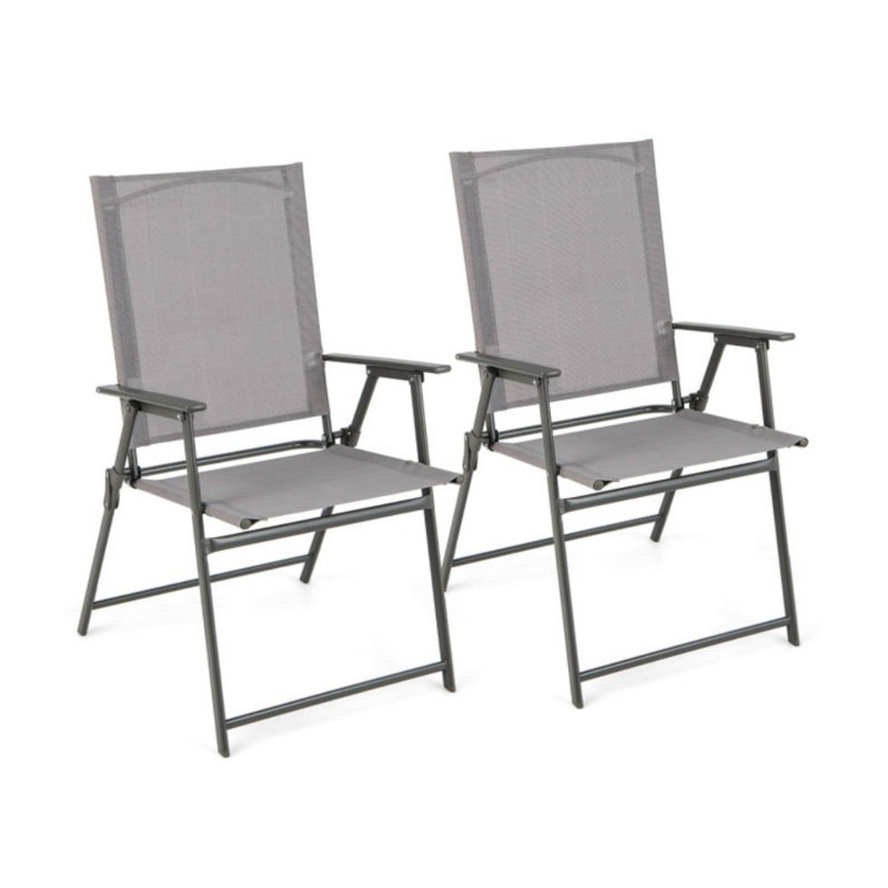 Set Of 4 Patio Folding Chair Set With Rustproof Metal Frame, Gray