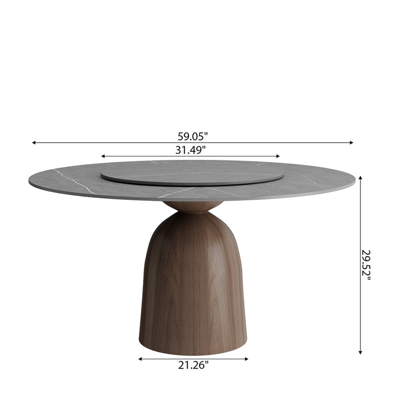 Table de salle à manger ronde Ikerne gris clair Mid Modern Century, H 29,52 po x L 59,05 po x l 59,05 po