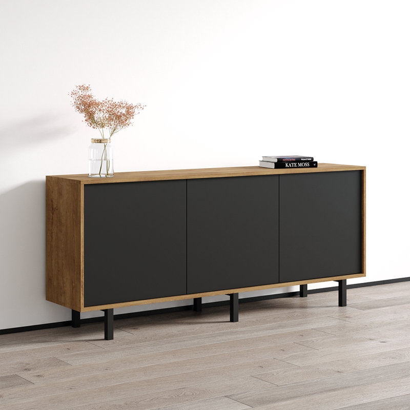 Bakki 66.1" Sideboard with Matte Finish, Oak/Black