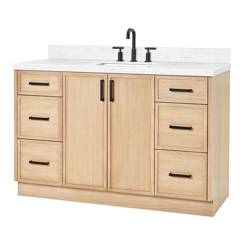 Meuble-lavabo simple 54 po avec comptoir Carrara ARIEL Kelly, Chêne