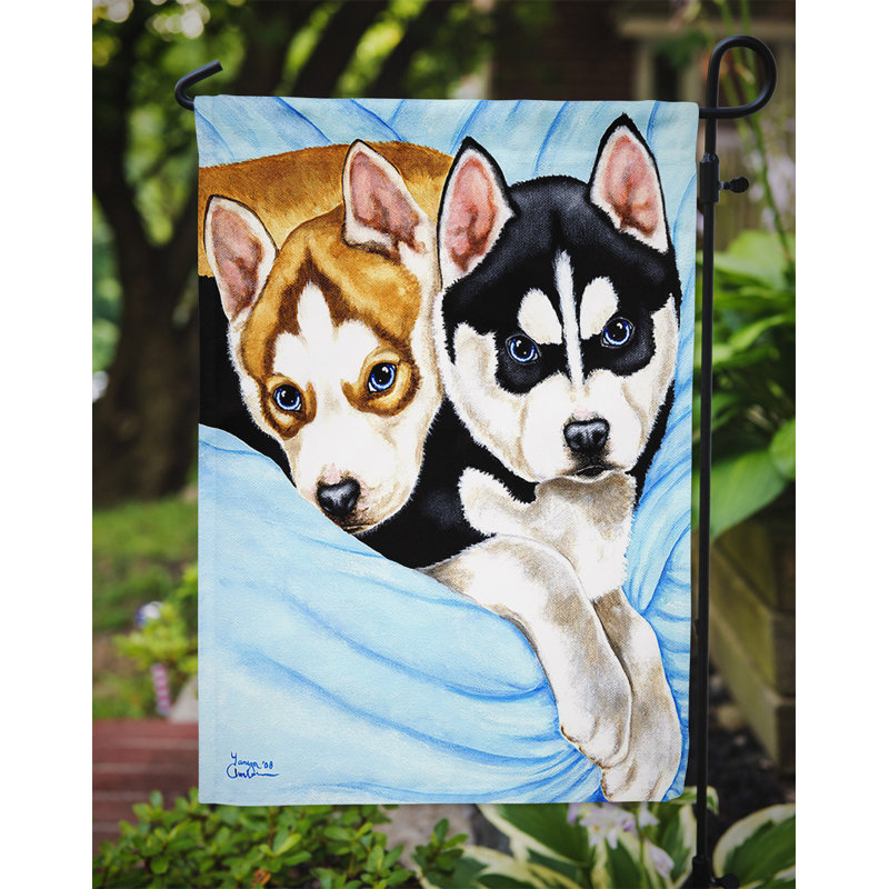 Drapeau de jardin à 2 côtés snow anges sibérie husky, H 15 po x l 11 po