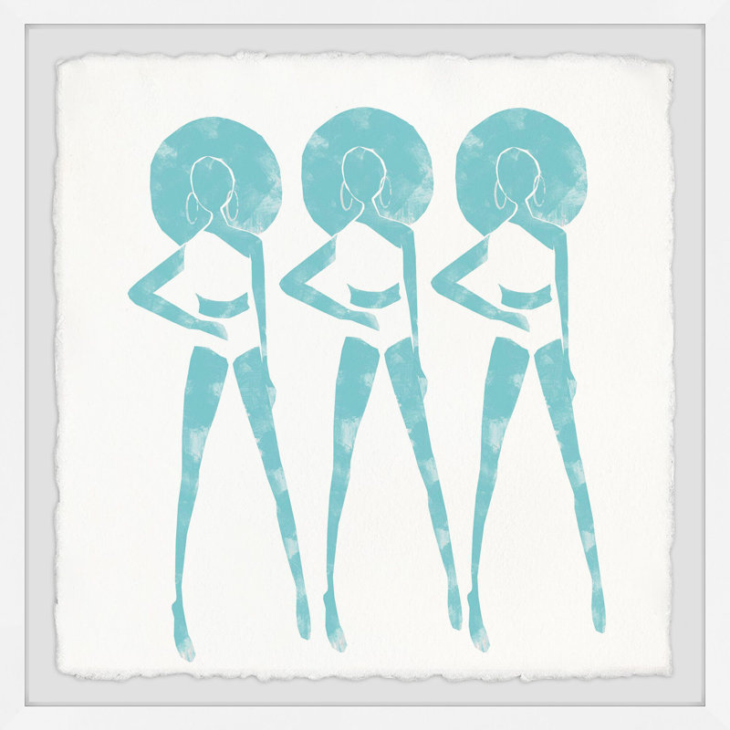 Adinel «Mesdames», reproduction de peinture à l'aquarelle encadrée en bleu / blanc, H 32 po x l 32 po x P 1,5 po