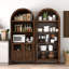 Bibliothèque arquée de 71 po de hauteur avec portes en verre et tablettes réglables, armoire de rangement en bois à 5 niveaux pour le salon-1145446409