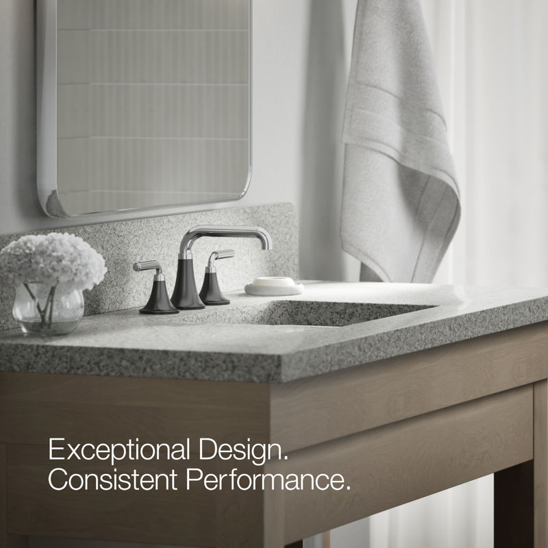 Tone Widespread Bathroom Sink Faucet, Three-Hole Bathroom Faucet with Clicker Drain, 1.2 GPM, Silver/Black