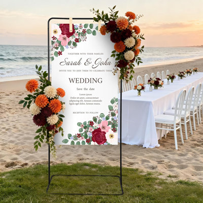 Wedding Welcome Sign Stand, 50/68 in Adjustable Metal Wedding Sigh Holder with 4 Faux Leather Straps, Hanging Sign Stand for Display Party Baby Shower