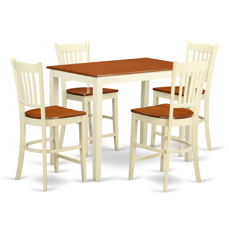 5 Piece Counter Height Pub Set Includes a Rectangle Dining Room Table and 4 Kitchen Chairs, Buttermilk & Cherry