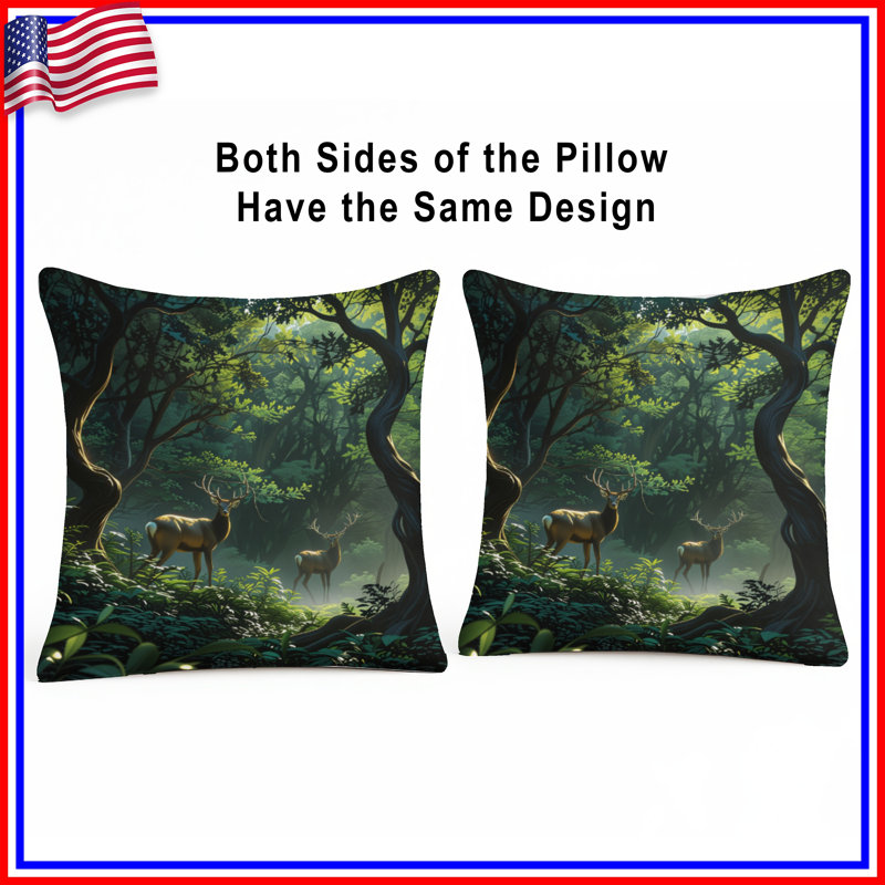 Deer In Forest Double Sided Throw Pillows, 16 x 16 inches