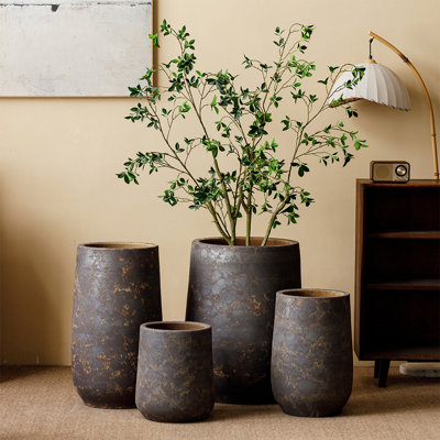 Vase de sol en céramique mouchetée de cuivre antique, style wabi-sabi, fabriqué à la main (57 cm de hauteur) - objet de décoration.