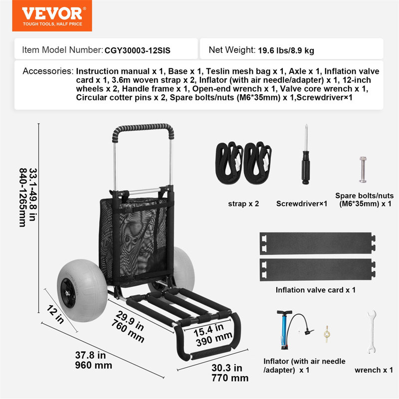 VEVOR Beach Dolly avec de grandes roues pour le sable