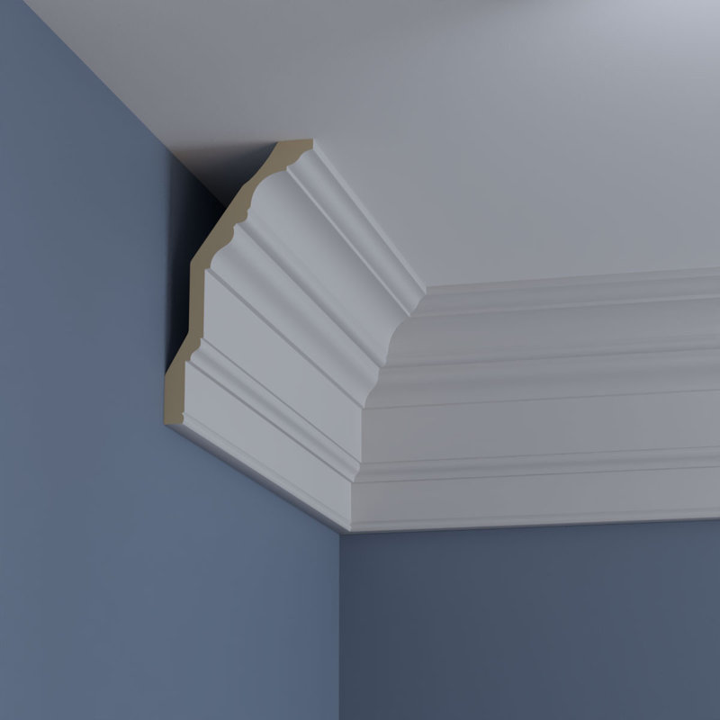 Primed White Polyurethane Geometric Crown Moulding Sample
